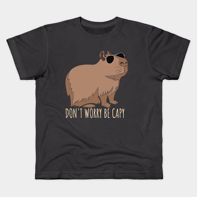 Retro Rodent Funny Capybara Don't Be Worry Be Capy Rodent Kids T-Shirt by Gtrx20